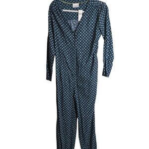 Anthropologie Blue Long-Sleeve Jumpsuit with Geometric Pattern